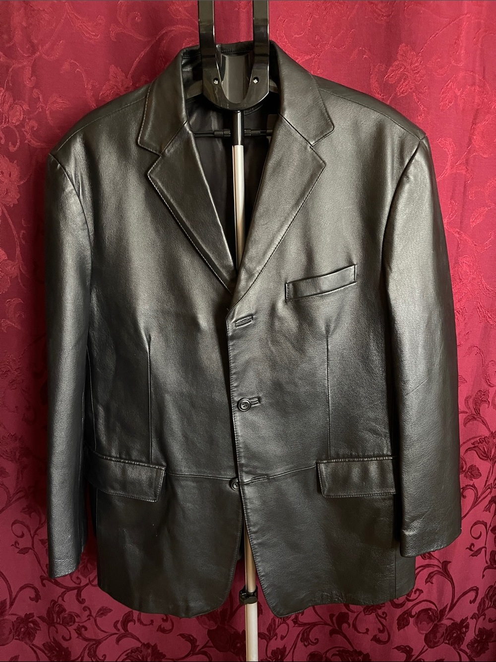 Stafford Black Leather Sport Coat Blazer